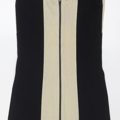 Julien Macdonald Womens Black Colourblock Viscose Bodycon Size 12 V-Neck Zip