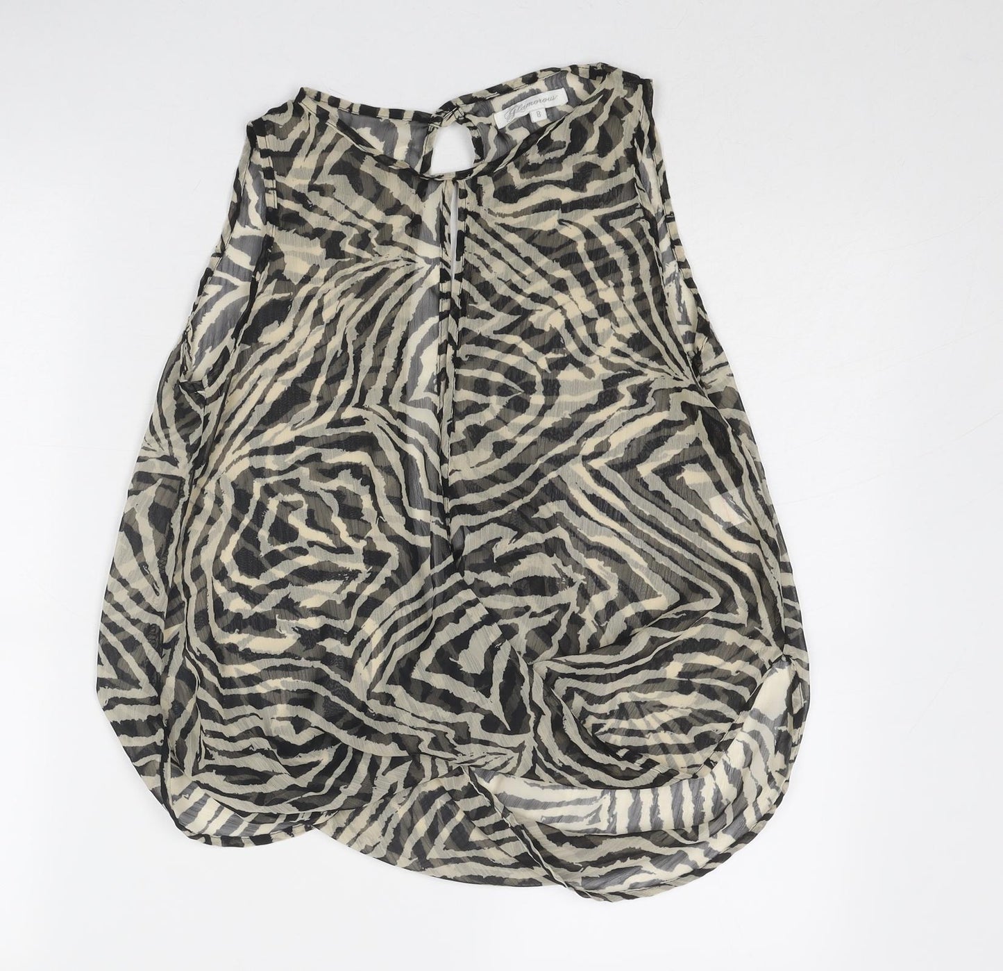 Glamorous Womens Black Animal Print Polyester Basic Blouse Size 8 Boat Neck