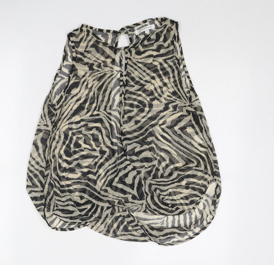 Glamorous Womens Black Animal Print Polyester Basic Blouse Size 8 Boat Neck