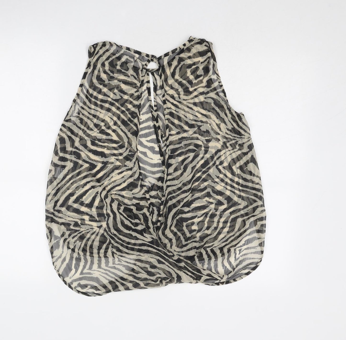 Glamorous Womens Black Animal Print Polyester Basic Blouse Size 8 Boat Neck