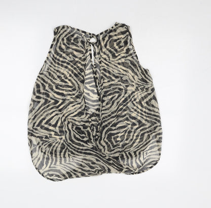 Glamorous Womens Black Animal Print Polyester Basic Blouse Size 8 Boat Neck