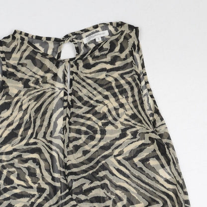 Glamorous Womens Black Animal Print Polyester Basic Blouse Size 8 Boat Neck