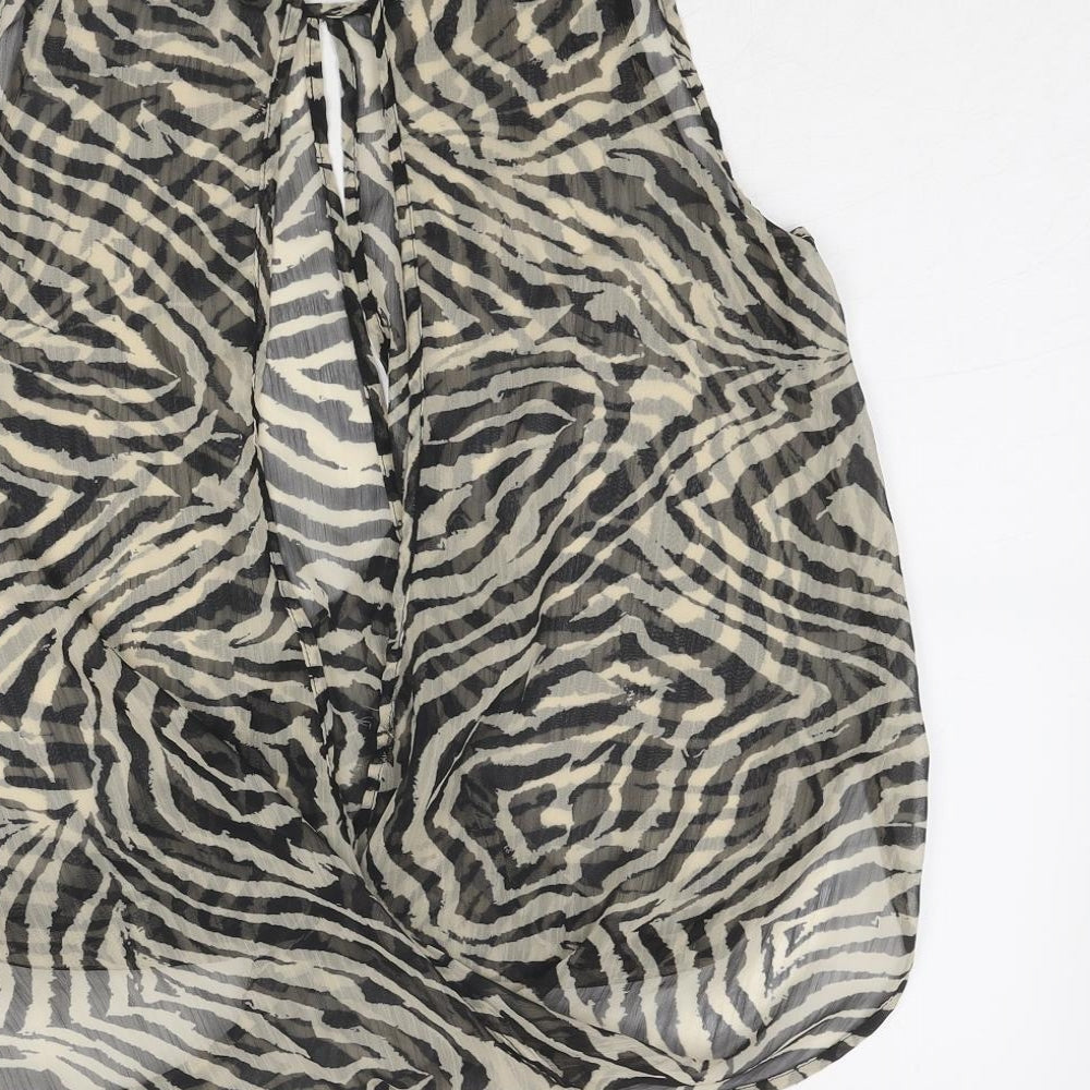 Glamorous Womens Black Animal Print Polyester Basic Blouse Size 8 Boat Neck