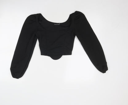 Womens UK Size 6 PRETTYLITTLETHING Black Cropped Blouse