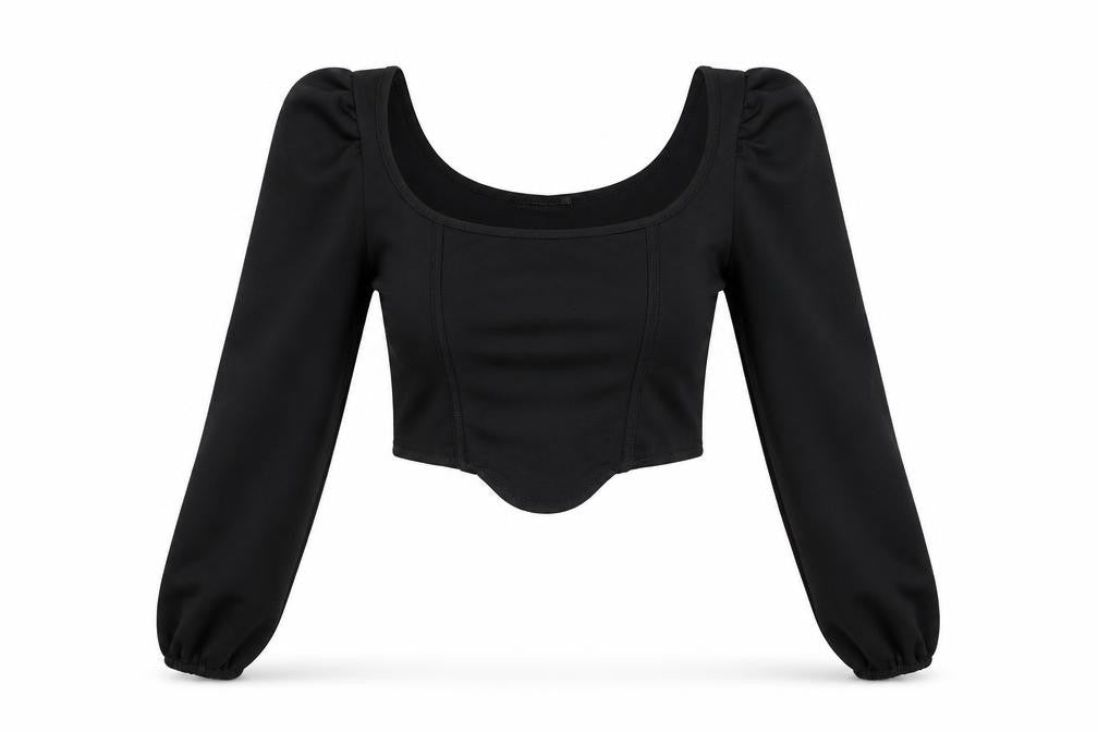 Womens UK Size 6 PRETTYLITTLETHING Black Cropped Blouse
