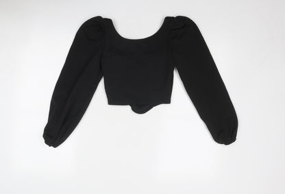 Womens UK Size 6 PRETTYLITTLETHING Black Cropped Blouse