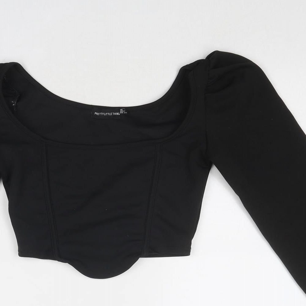 Womens UK Size 6 PRETTYLITTLETHING Black Cropped Blouse