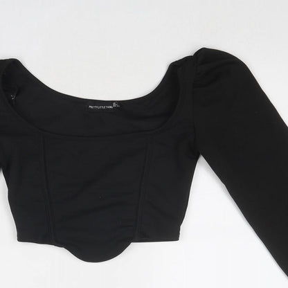 Womens UK Size 6 PRETTYLITTLETHING Black Cropped Blouse