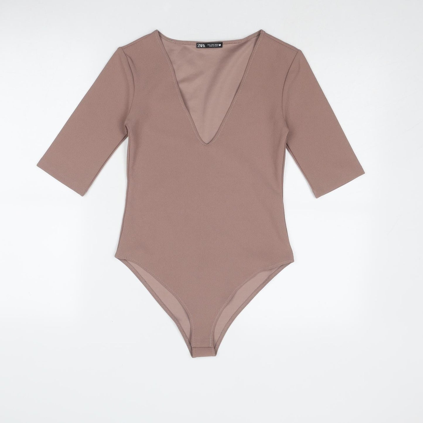 Zara Womens Brown Polyester Bodysuit One-Piece Size S Snap