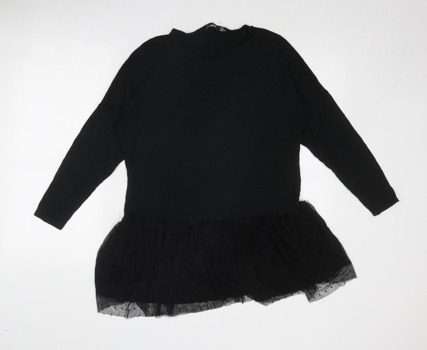 Boohoo Womens Black Polka Dot Viscose Jumper Dress Size 8 Round Neck Pullover