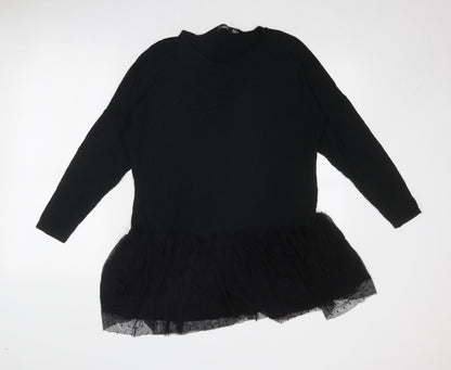 Boohoo Womens Black Polka Dot Viscose Jumper Dress Size 8 Round Neck Pullover