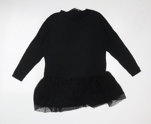 Boohoo Womens Black Polka Dot Viscose Jumper Dress Size 8 Round Neck Pullover