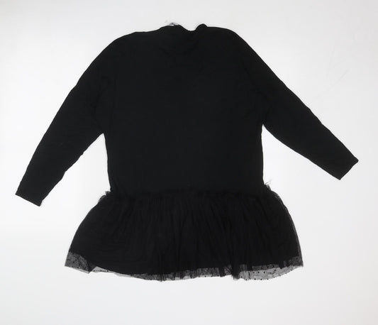 Boohoo Womens Black Polka Dot Viscose Jumper Dress Size 8 Round Neck Pullover