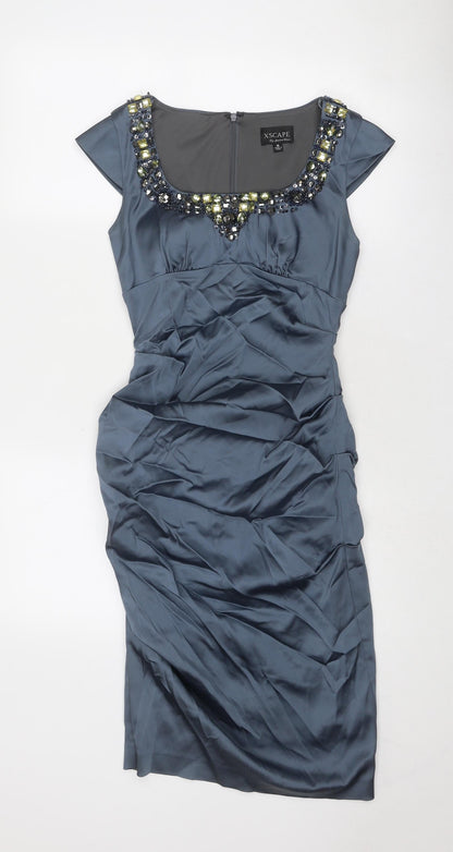 Xscape Womens Blue Acetate Sheath Size 4 Scoop Neck Zip - Embellished Neckline