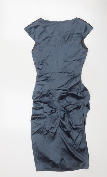 Xscape Womens Blue Acetate Sheath Size 4 Scoop Neck Zip - Embellished Neckline