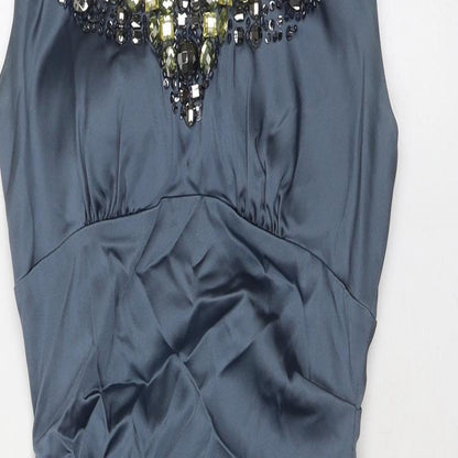 Xscape Womens Blue Acetate Sheath Size 4 Scoop Neck Zip - Embellished Neckline