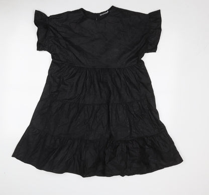 PRETTYLITTLETHING Womens Black Cotton A-Line Size 8 Boat Neck Button - Tiered