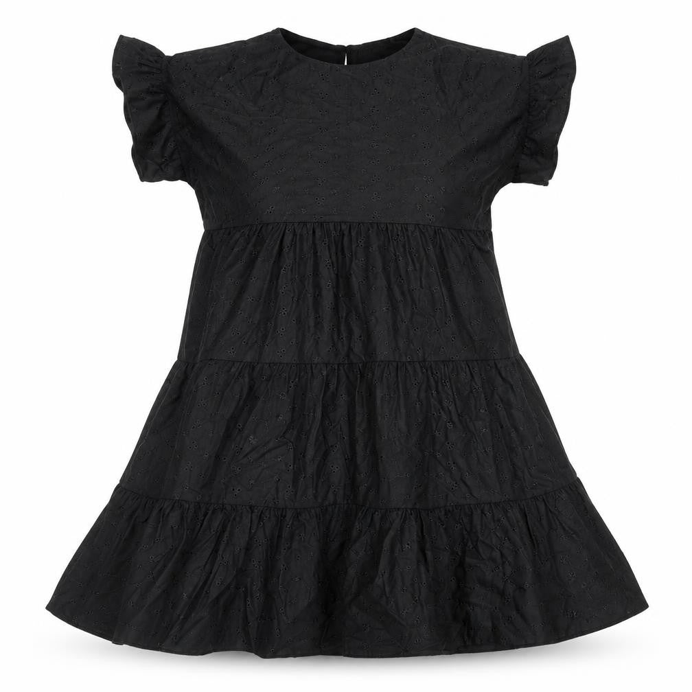 PRETTYLITTLETHING Womens Black Cotton A-Line Size 8 Boat Neck Button - Tiered