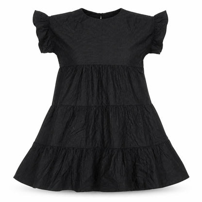 PRETTYLITTLETHING Womens Black Cotton A-Line Size 8 Boat Neck Button - Tiered