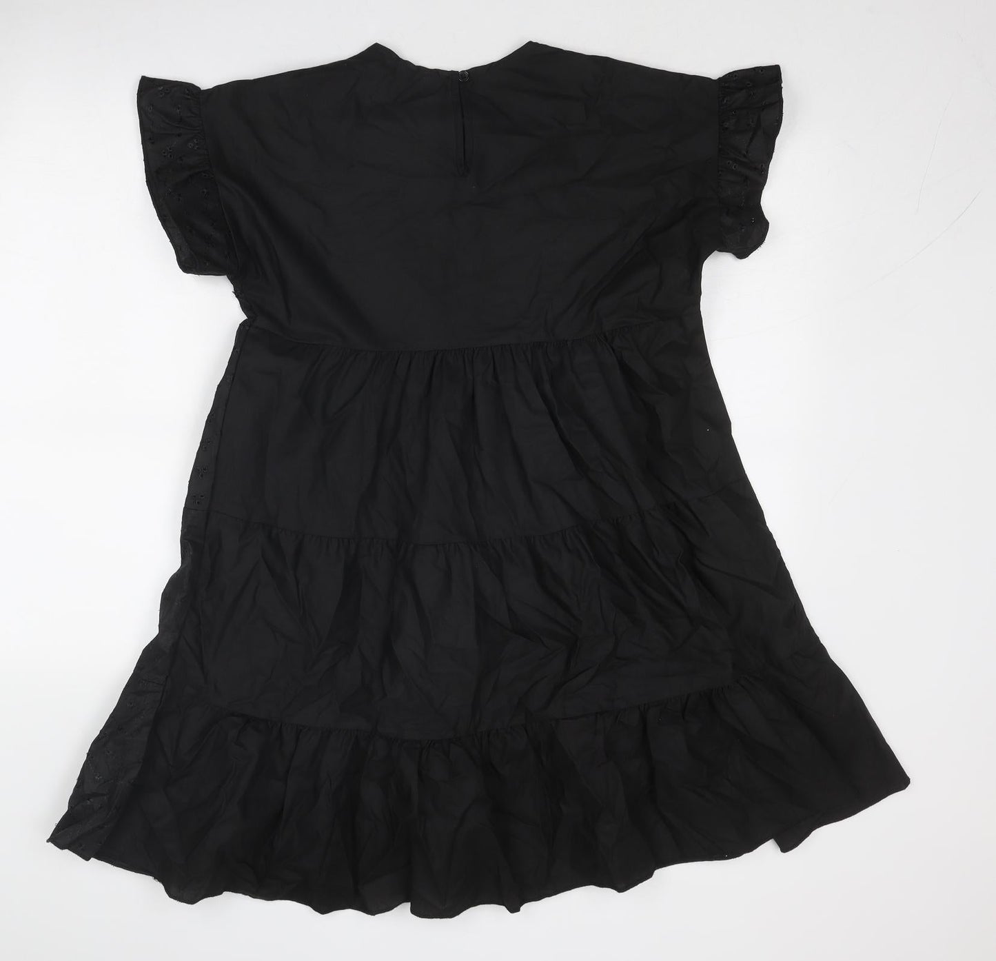 PRETTYLITTLETHING Womens Black Cotton A-Line Size 8 Boat Neck Button - Tiered