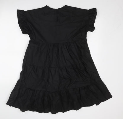 PRETTYLITTLETHING Womens Black Cotton A-Line Size 8 Boat Neck Button - Tiered