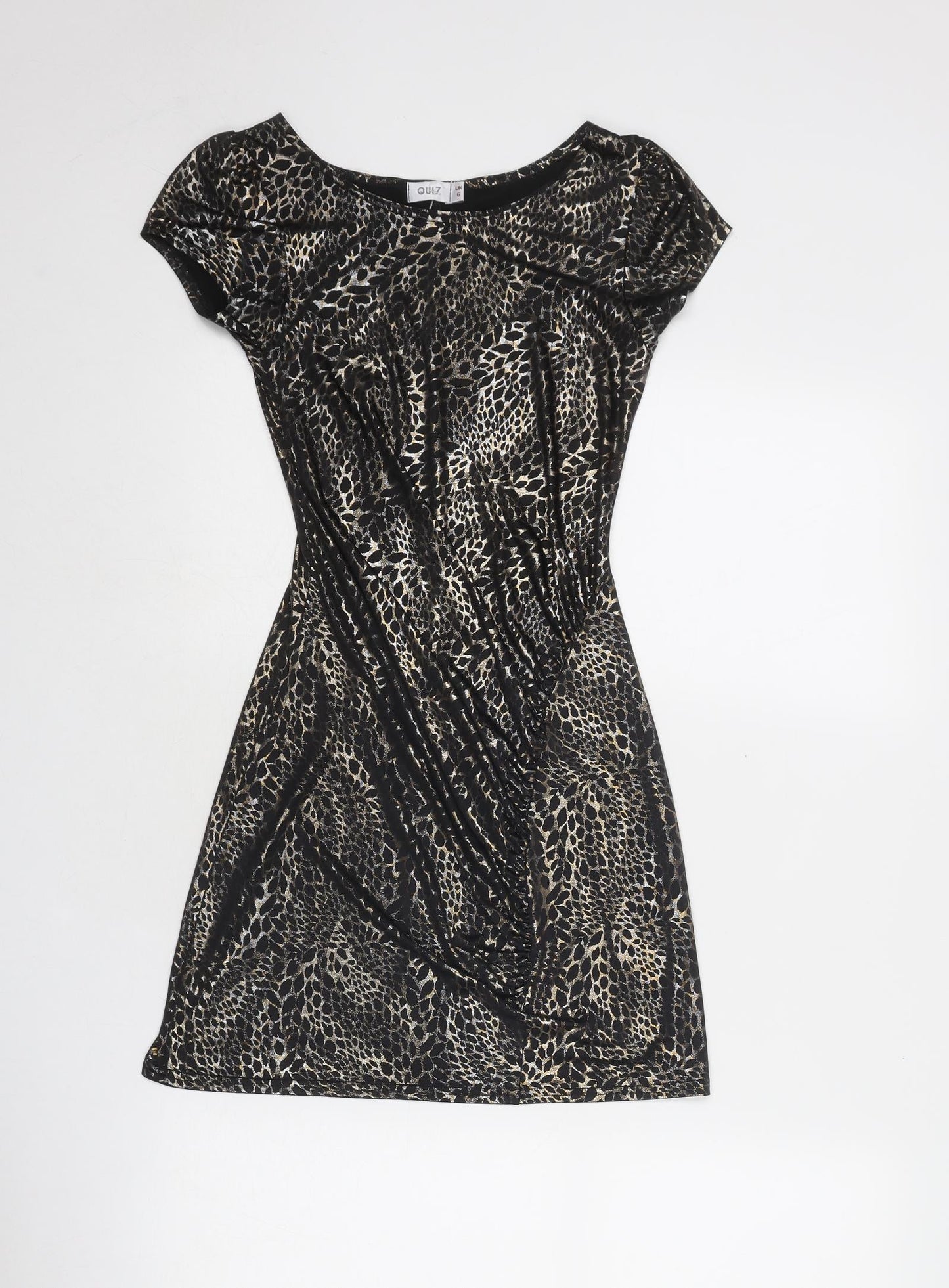 Quiz Womens Black Animal Print Polyester Mini Size 6 Boat Neck Pullover