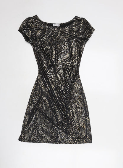 Quiz Womens Black Animal Print Polyester Mini Size 6 Boat Neck Pullover