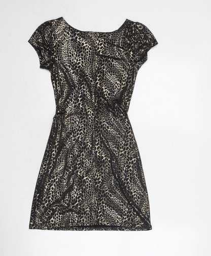 Quiz Womens Black Animal Print Polyester Mini Size 6 Boat Neck Pullover