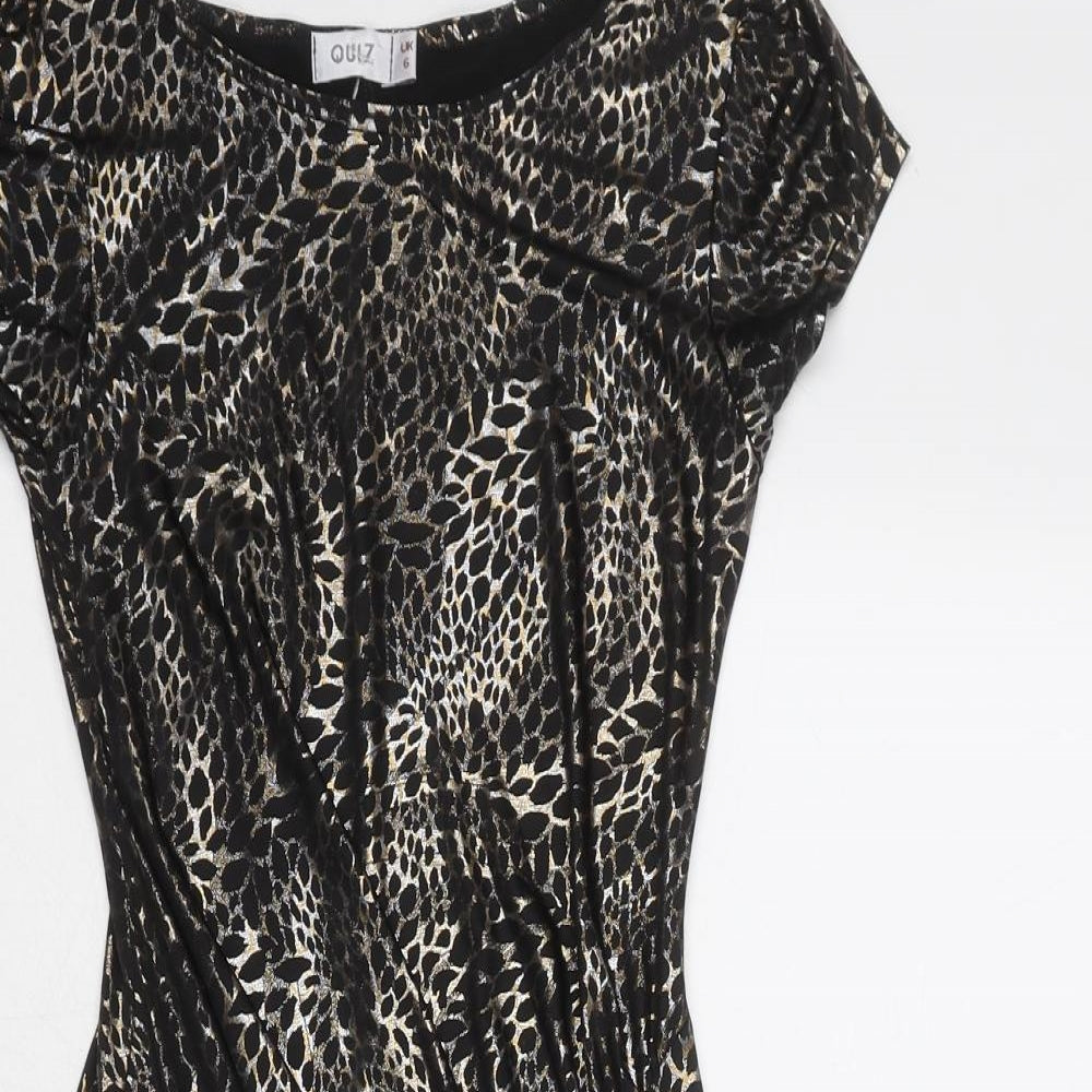 Quiz Womens Black Animal Print Polyester Mini Size 6 Boat Neck Pullover