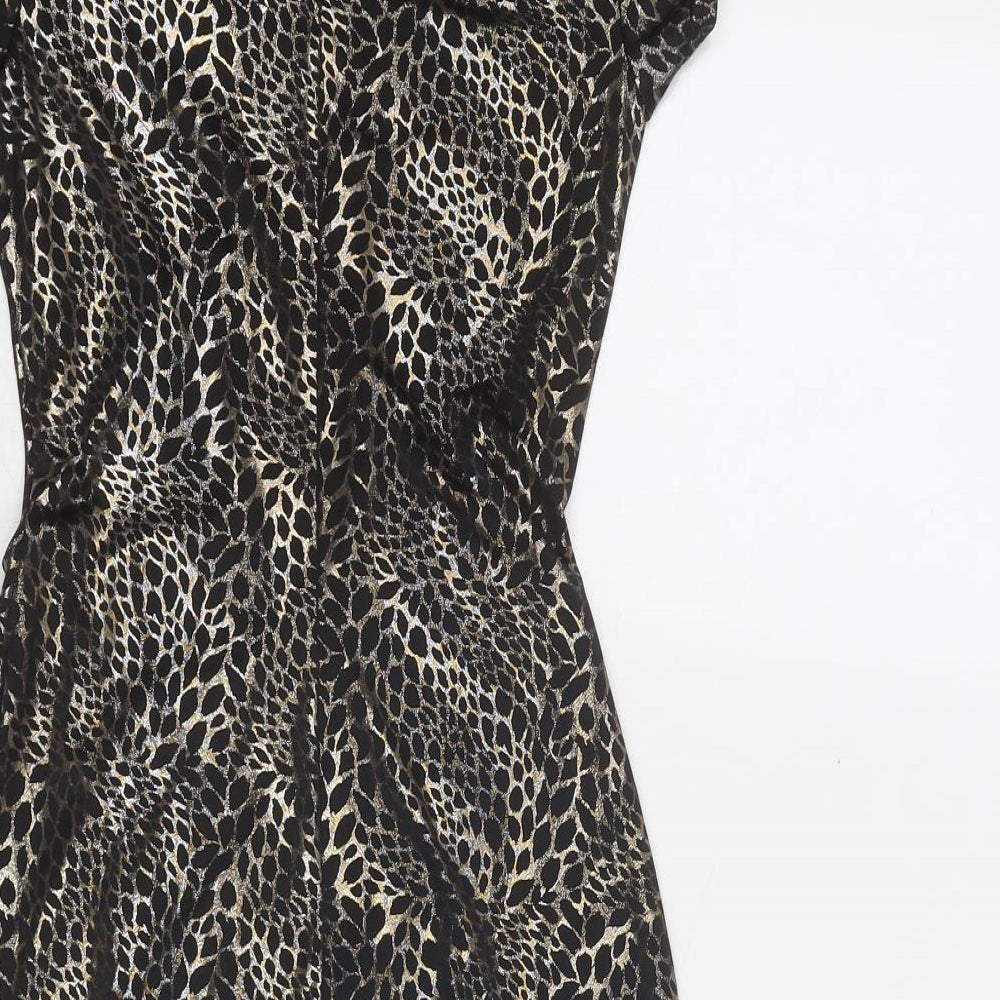 Quiz Womens Black Animal Print Polyester Mini Size 6 Boat Neck Pullover