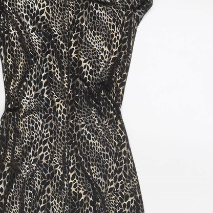 Quiz Womens Black Animal Print Polyester Mini Size 6 Boat Neck Pullover