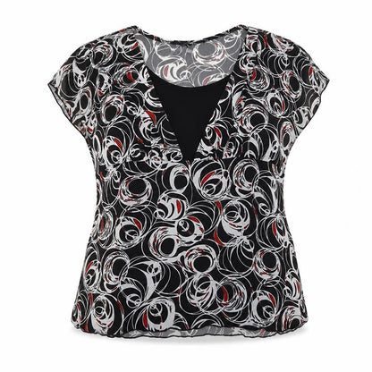 Saloos Womens Black Geometric Polyester Basic Blouse Size XL Round Neck