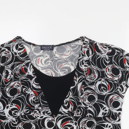 Saloos Womens Black Geometric Polyester Basic Blouse Size XL Round Neck