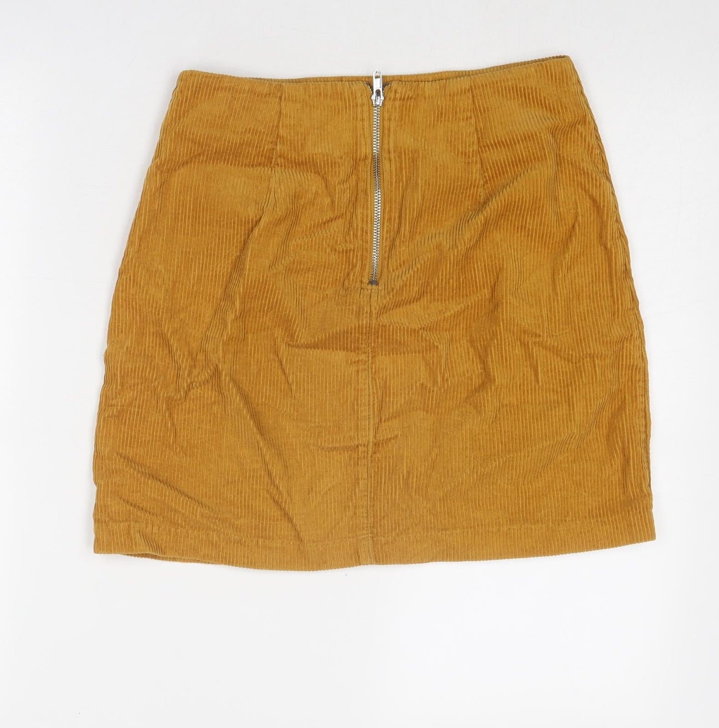 New Look Womens Yellow Polyester A-Line Skirt Size 6 Zip