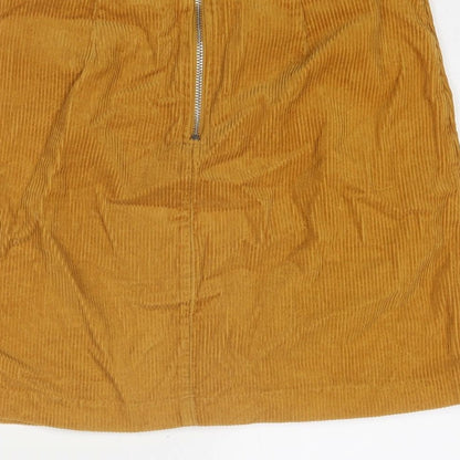 New Look Womens Yellow Polyester A-Line Skirt Size 6 Zip