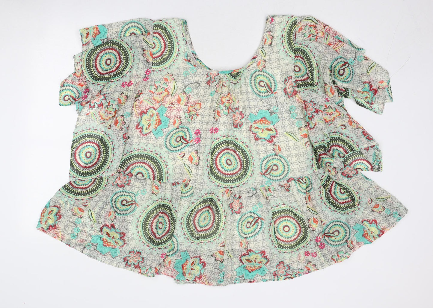 JS Millenium Womens Multicoloured Geometric Polyester Basic Blouse Size L Round Neck
