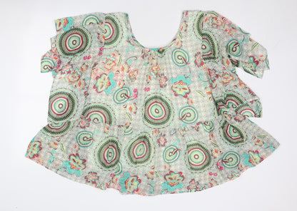 JS Millenium Womens Multicoloured Geometric Polyester Basic Blouse Size L Round Neck