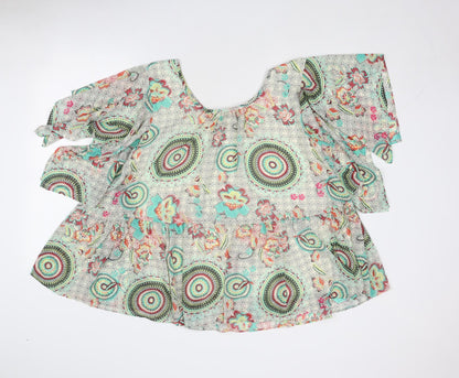 JS Millenium Womens Multicoloured Geometric Polyester Basic Blouse Size L Round Neck