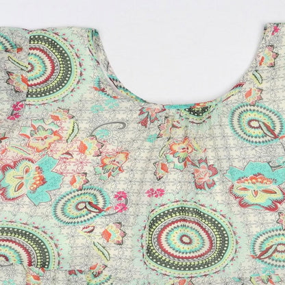JS Millenium Womens Multicoloured Geometric Polyester Basic Blouse Size L Round Neck