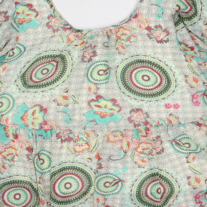 JS Millenium Womens Multicoloured Geometric Polyester Basic Blouse Size L Round Neck