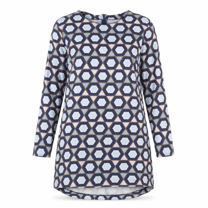 H&M Womens Blue Geometric Cotton A-Line Size M Round Neck Zip