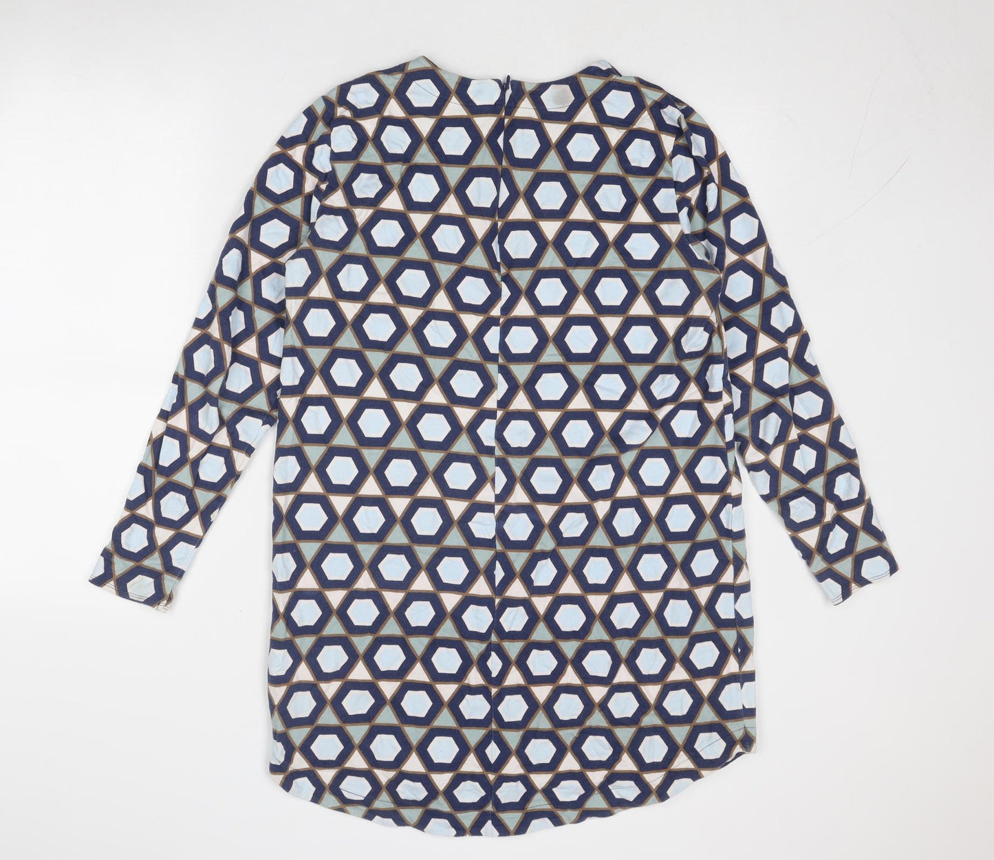 H&M Womens Blue Geometric Cotton A-Line Size M Round Neck Zip