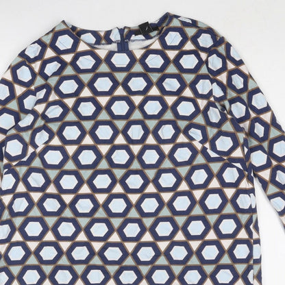 H&M Womens Blue Geometric Cotton A-Line Size M Round Neck Zip