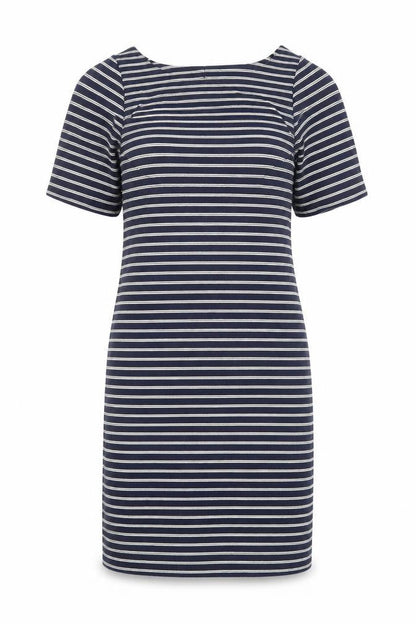 Mango Womens Blue Striped Cotton T-Shirt Dress Size S Boat Neck Pullover