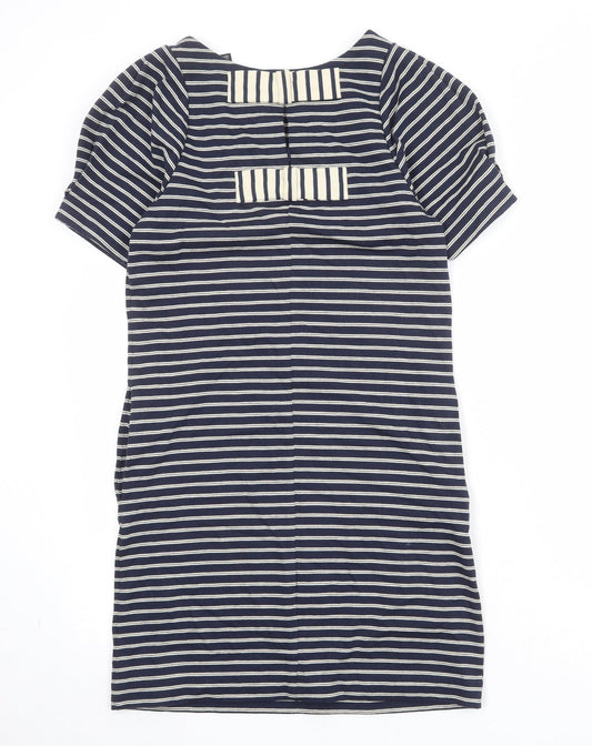 Mango Womens Blue Striped Cotton T-Shirt Dress Size S Boat Neck Pullover