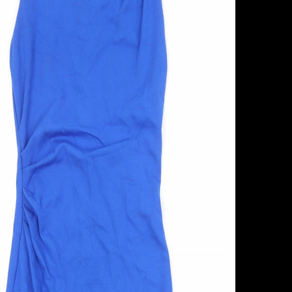 Mango Womens Blue Viscose Sheath Size S Boat Neck Zip