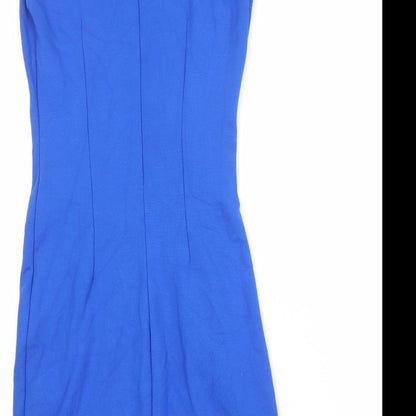 Mango Womens Blue Viscose Sheath Size S Boat Neck Zip