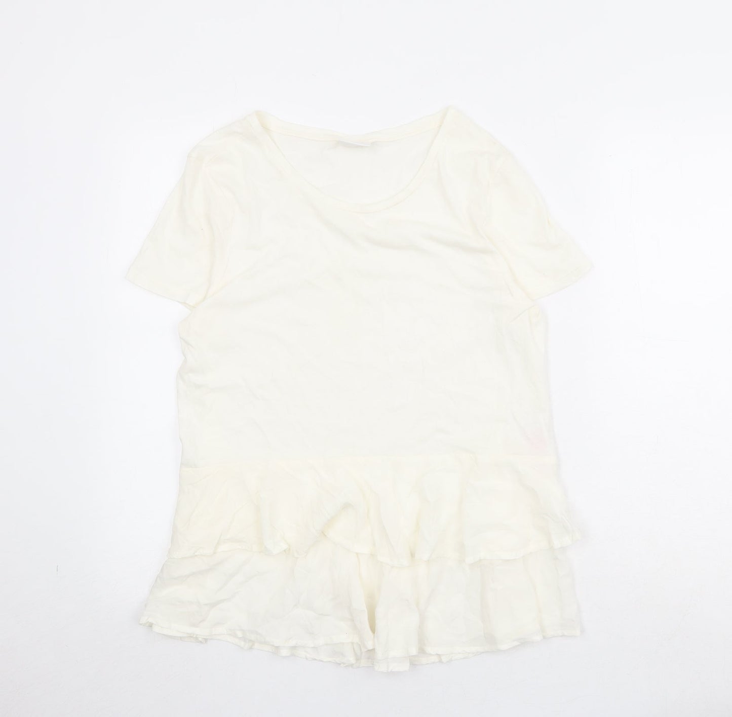 Womens UK Size L Villa Ivory Basic T-Shirt