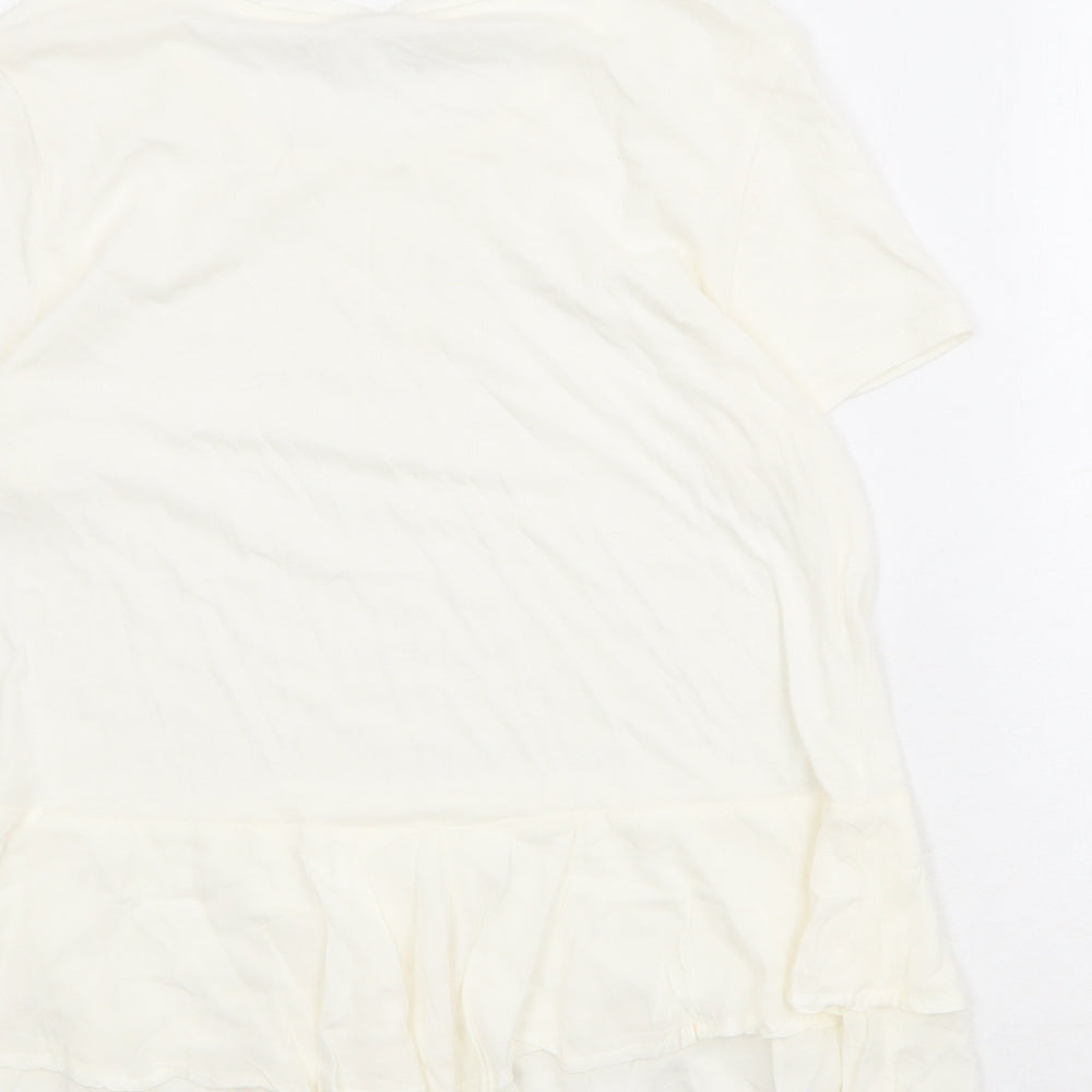 Womens UK Size L Villa Ivory Basic T-Shirt