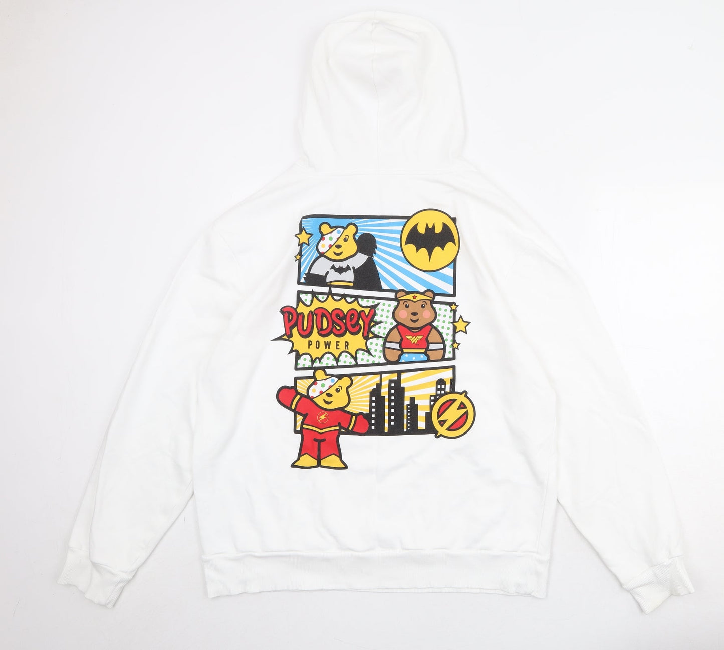 Justice League Womens White Cotton Pullover Sweatshirt Size 16 Pullover - Pudsey Justice League Size 16-18